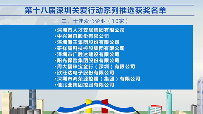 2021年，和记AG集团荣获深圳“十佳爱心企业”荣誉称号